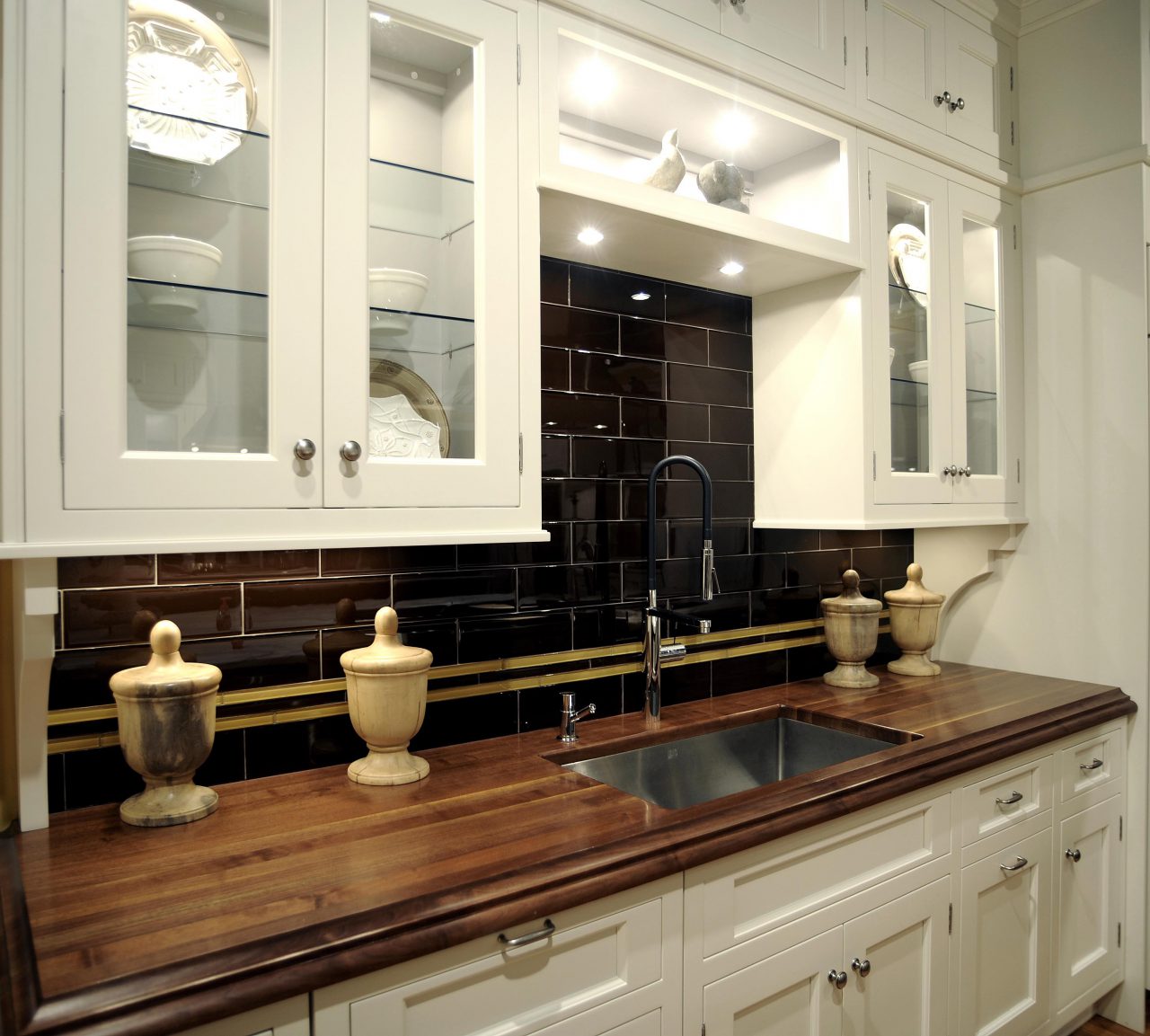 Custom Made Wood Countertops Designed with Dark Toned Wood