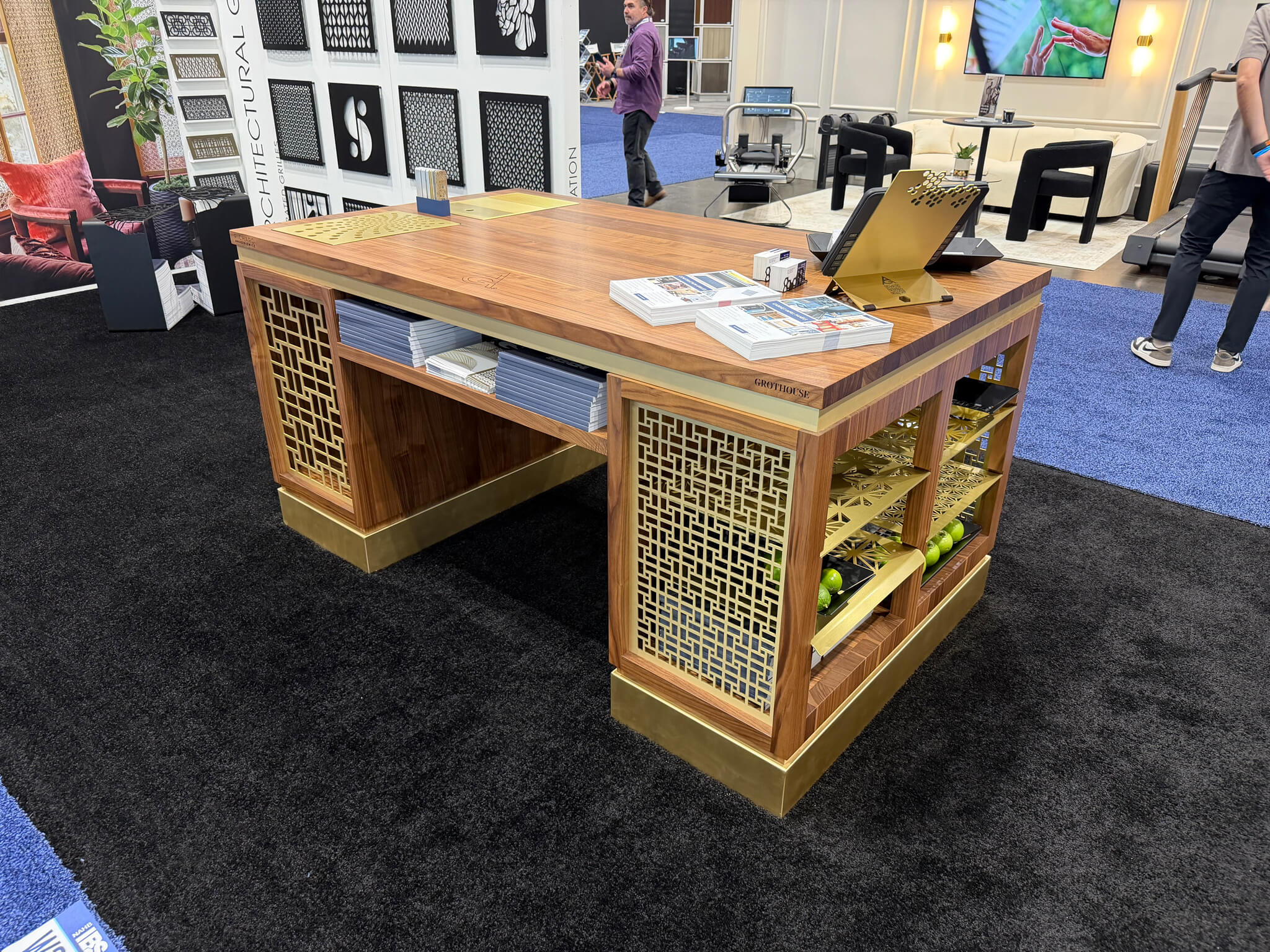 KBIS  architectural grille walnut edge grain island durata satin 
